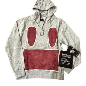 Mostly Heard Rarely Seen Hoodie Grey Red Patchwork Streetwear